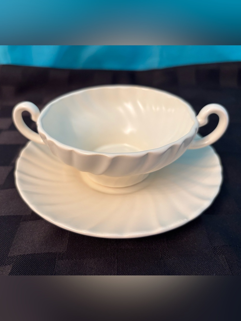 Vintage Franciscan Coronado Matte Off‑White Cream Soup Bowl & Saucer Set